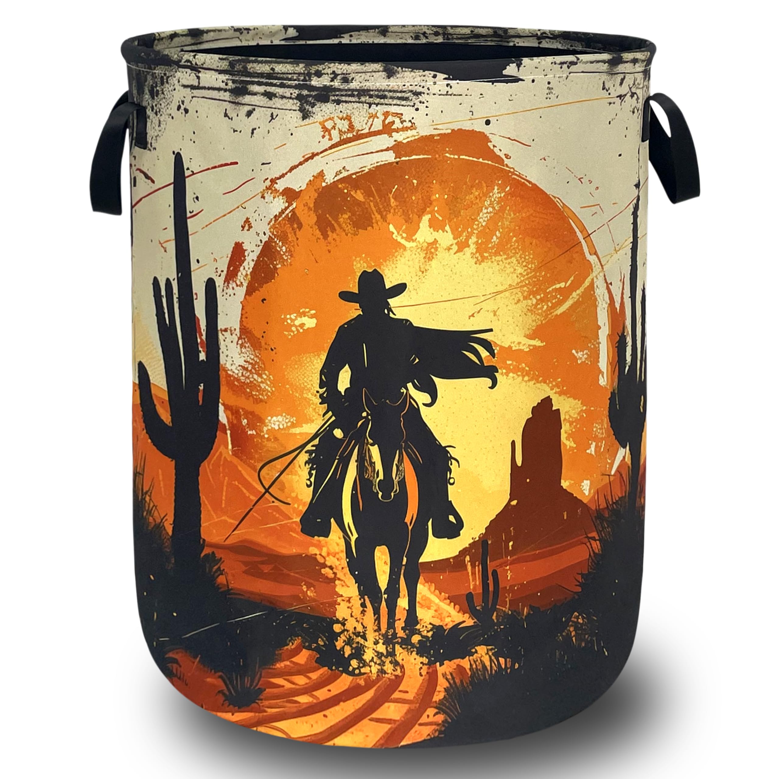 Personalise Western Cowboy Laundry Basket Oxford Cloth Hamper 18.9x16.5 In