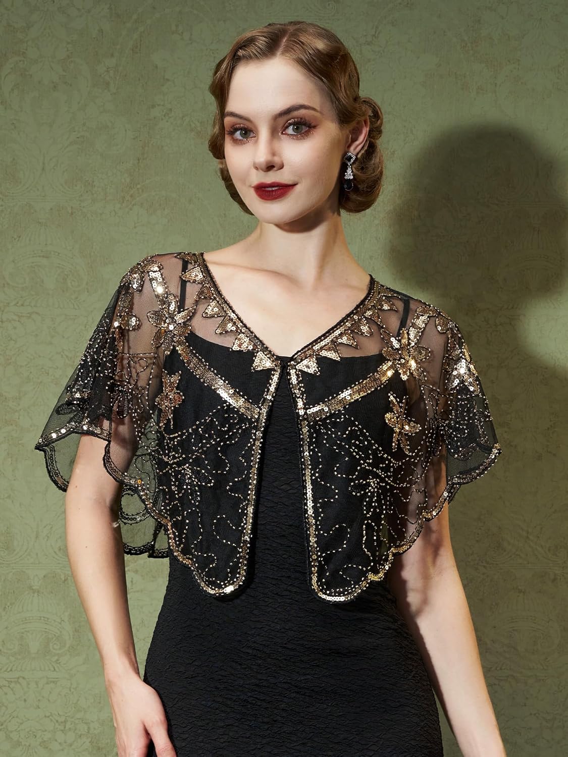 YESSA Women's 1920s Shawl Wraps,Sequin Flapper Evening Shawls for women Gatsby Accessories for Harlem Night - Image 4