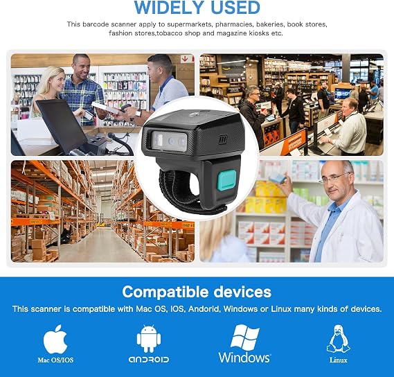 NETUM Bluetooth 2D QR Ring Barcode Scanner, Wearable Mini Bar Code Reader
