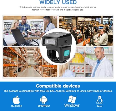 NETUM Bluetooth 2D QR Ring Barcode Scanner, Wearable Mini Bar Code Reader