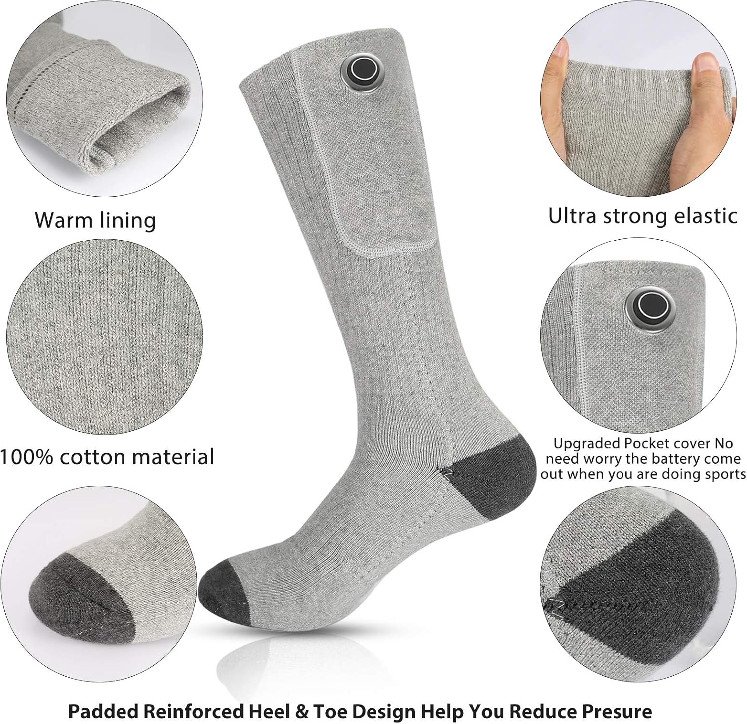 Heated Socks,Heated Socks for Men Women,2020 Upgraded Rechargeable Electric Socks with 2000mAh,Electric Cold Foot Washable Warmers for Motorcycle Cycling Camping Outdoor(Size:6-13.5): Sports & Outdoors