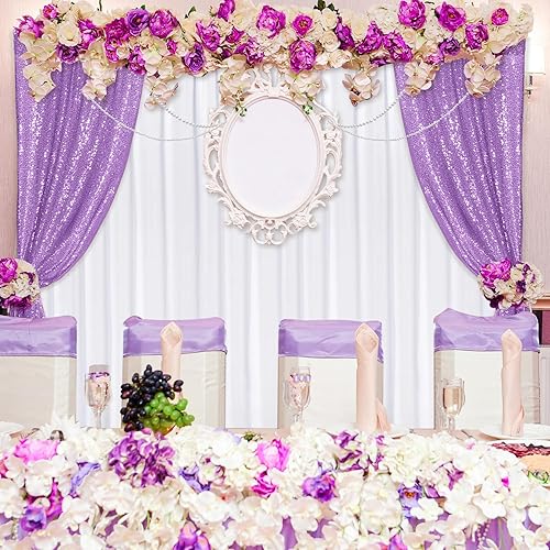Miniatura 6 de VitalCozy 4 paneles de cortinas de fondo para fotos, 2 cortinas de fondo de lentejuelas con purpurina de 4 x 10 pies y 2 cortinas de telón de fondo