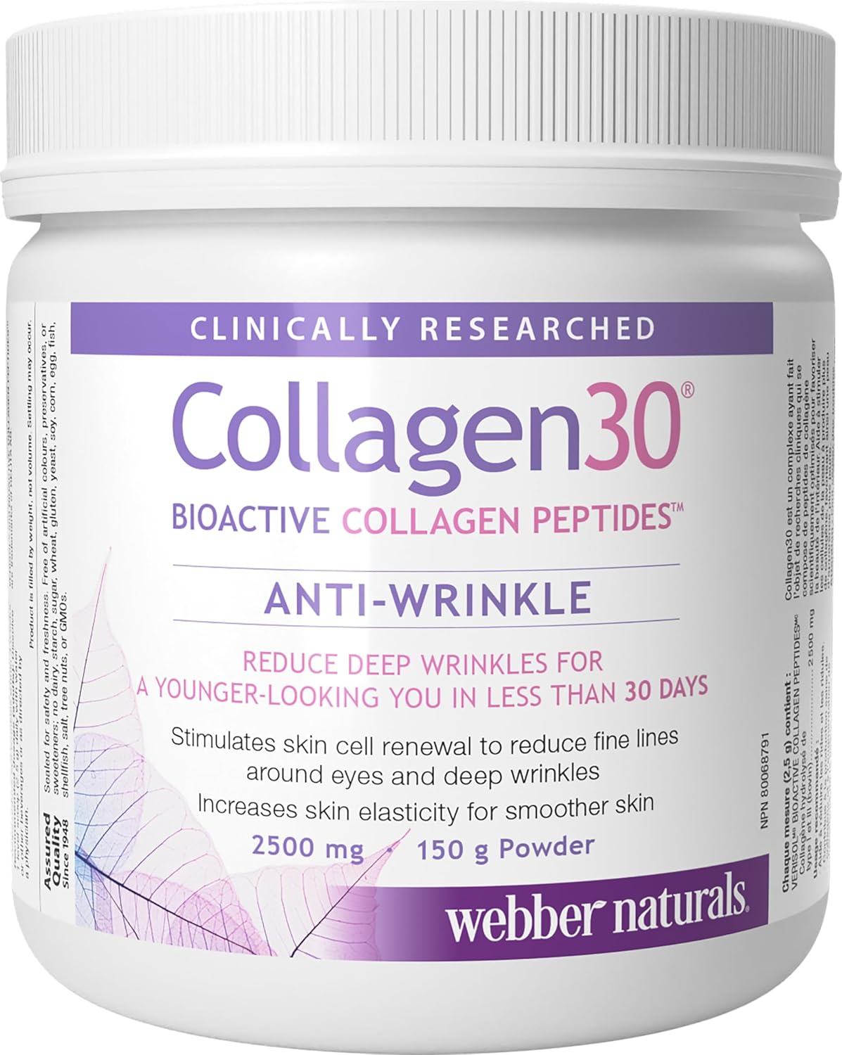Webber Naturals Collagen30 Anti-Wrinkle Powder, 2,500mg of Bioactive Collagen Peptides Per Serving, 150 Grams, Helps Reduce Deep Wrinkles, Fine Lines & Stimulates Skin Cells Webber Naturals Collagen30 Anti-Wrinkle Powder, 2,500mg of Bioactive Collagen Peptides Per Serving, 150 Grams, Helps Reduce Deep Wrinkles, Fine Lines & Stimulates Skin Cells