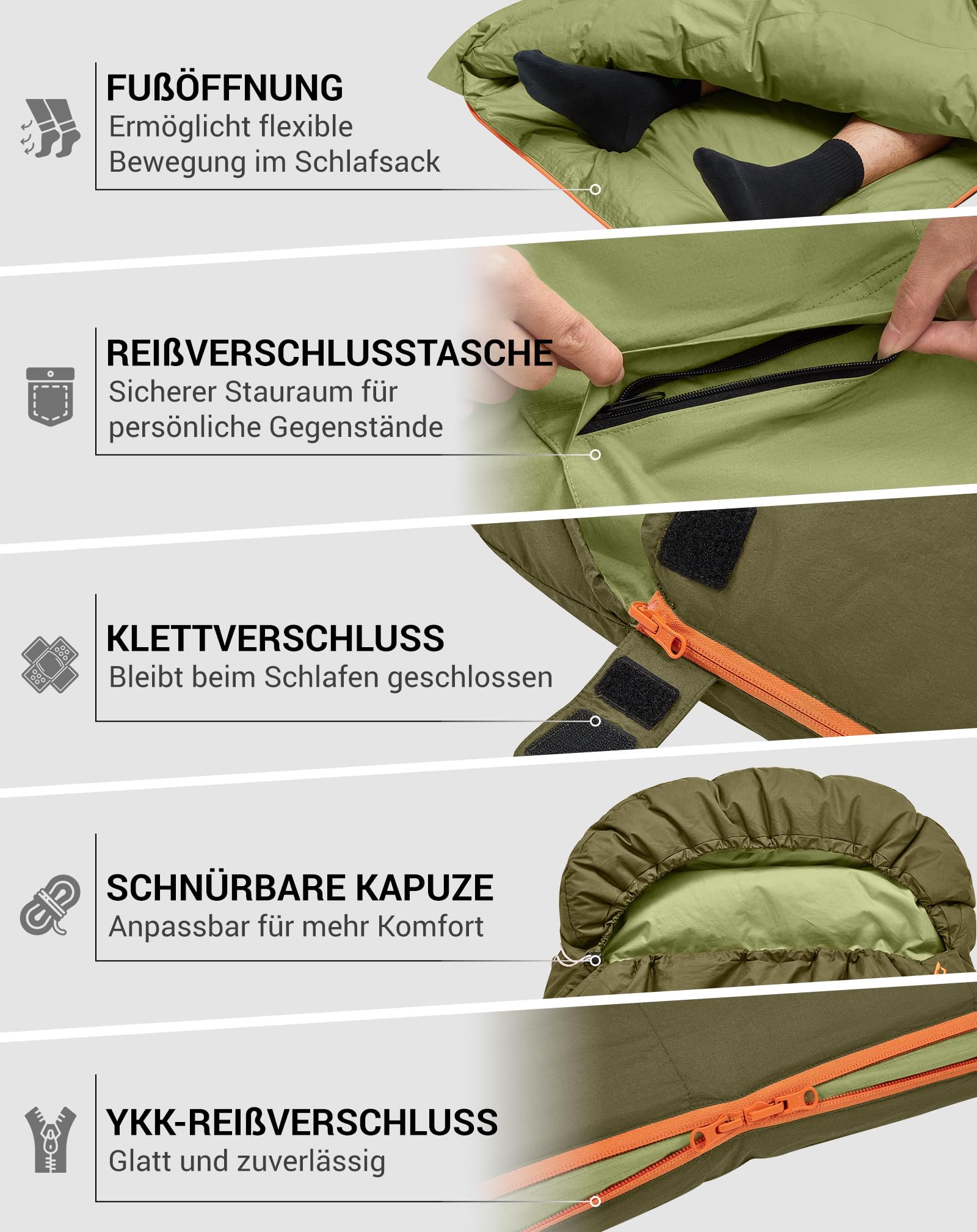 KingCamp Daunen Schlafsack Erwachsene,Warmer Leichter Winter Schlafsack 4°C bis -20°C，100% Baumwollgewebe, 4-Jahreszeiten-Schlafsack Geeignet für Camping, Wandern220x80 cm