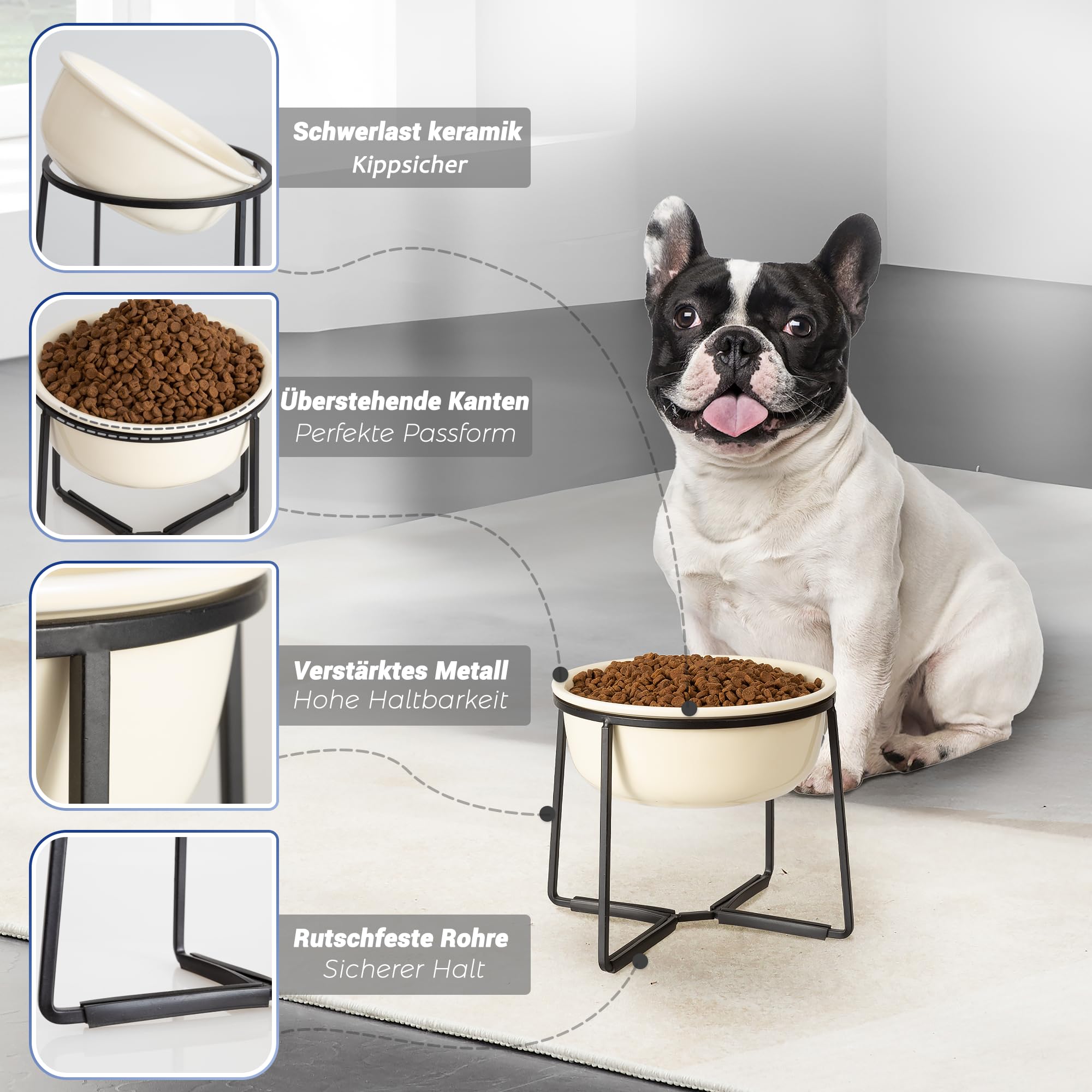 Kitwinney Erhöhter Hundenapf Aus Keramik Mit Metallständer – Rutschfest & Kippsicher Für Kleine & Mittelgroße Hunde (Weiß)