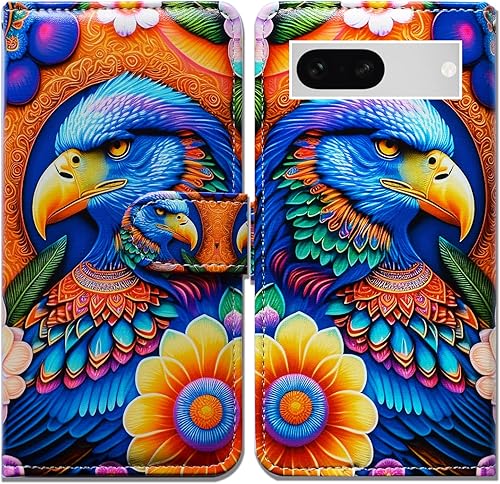 Miniatura 12 de Funda para Pixel 7a, diseño de pájaro negro de cuero verde con tapa para teléfono con ranura para tarjetas, soporte para Google Pixel 7a