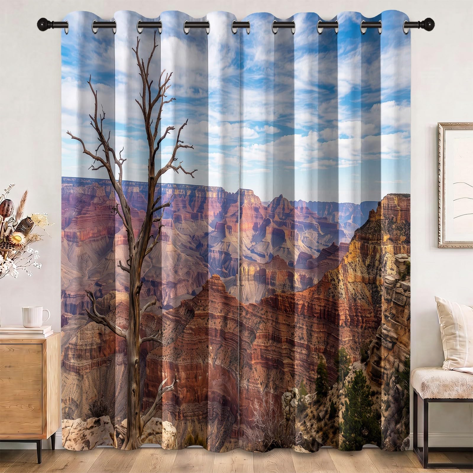Rideau Occultant Motif Paysage Montagne, 117L X 183H cm (2 Panneaux)