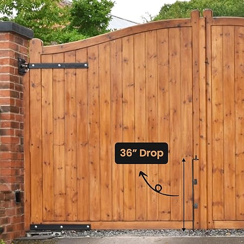 Miniatura 7 de Perno de caña negra con recubrimiento en polvo para puertas de valla de madera y vinilo, tubo de varilla de caída de 36 pulgadas con mecanismo de