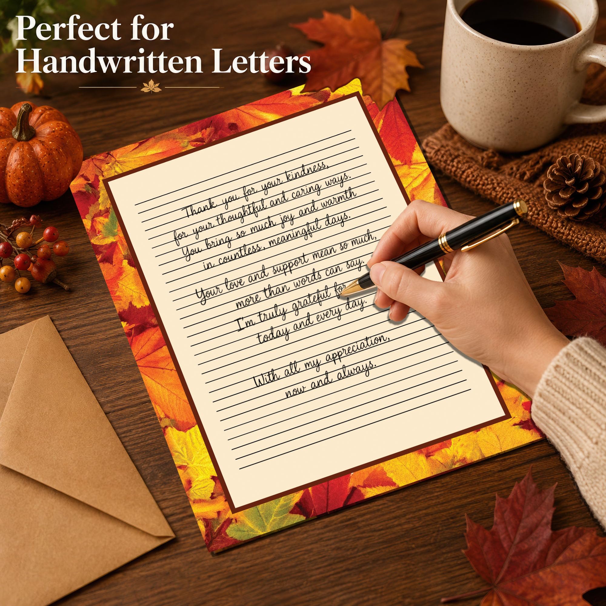 Papier à lettres avec feuilles d'automne – Papier à lettre ligné d'automne – 125 feuilles – 21,6 x 27,9 cm – Papier d'impression décoratif d'automne