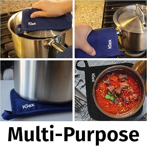 Miniatura 7 de KLEX 4 agarraderas de algodón 100% grueso para cocinar y hornear, almohadillas calientes duraderas de 10.32 ozm, soporte para ollas resistentes al