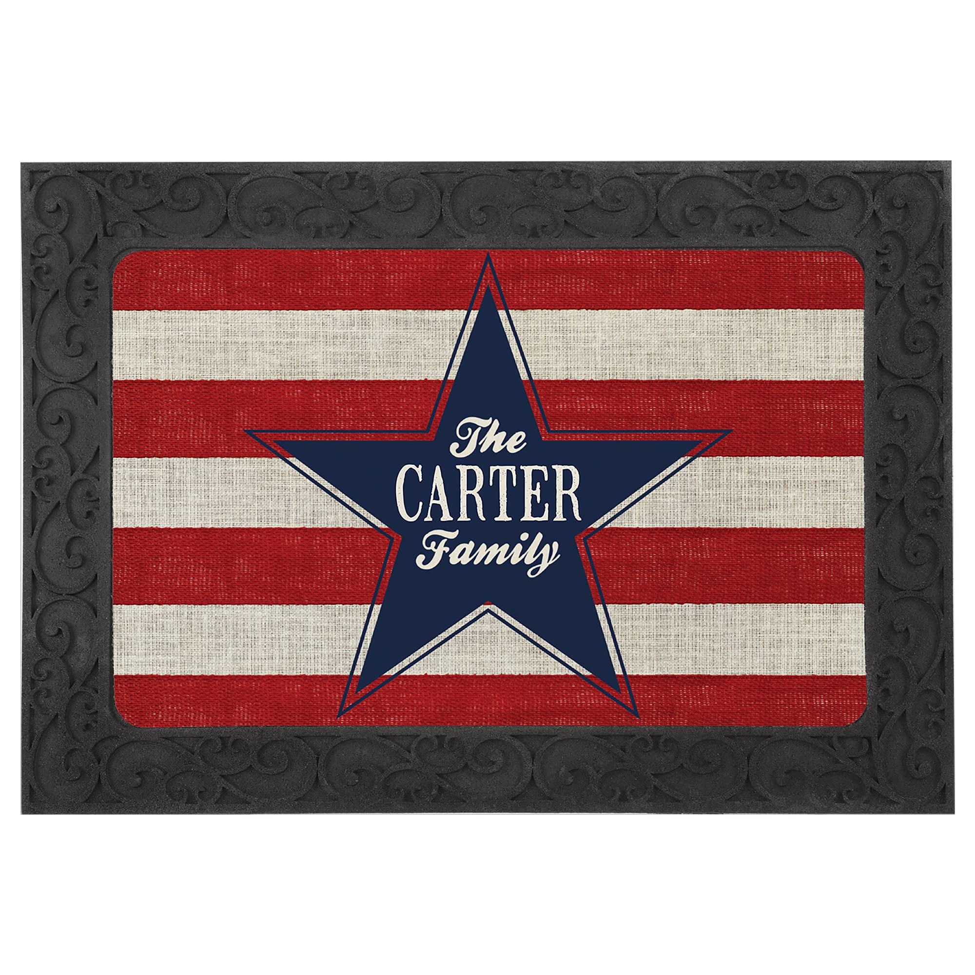 Let's Make Memories Personalized Go USA Doormat – Holder Included - Red, White and Blue Stars – 4th of July Décor – 17