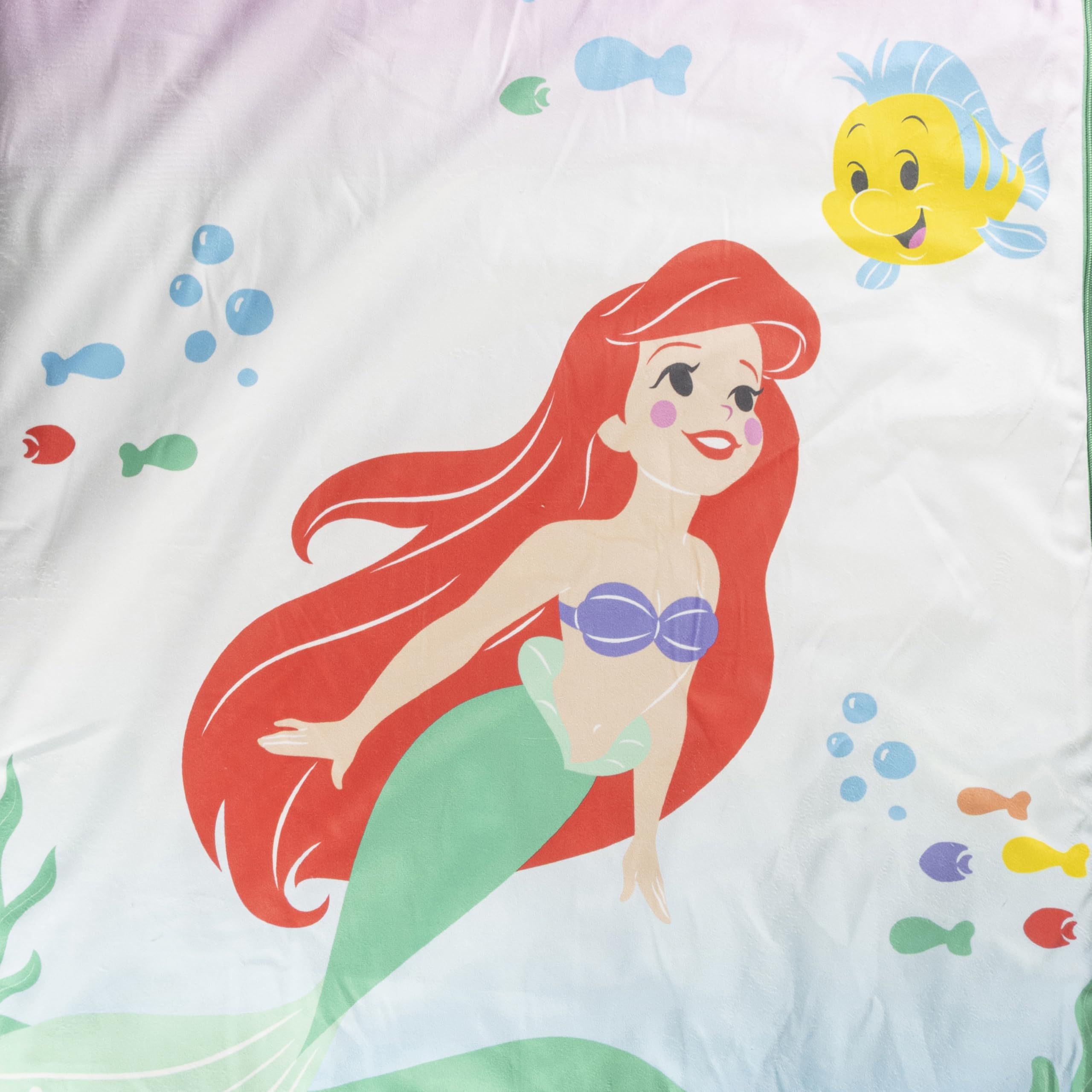 Set sacco a pelo e cuscino Disney La Sirenetta - Comodo sacco nanna da viaggio con manico, ideale per gite scolastiche e pigiama party