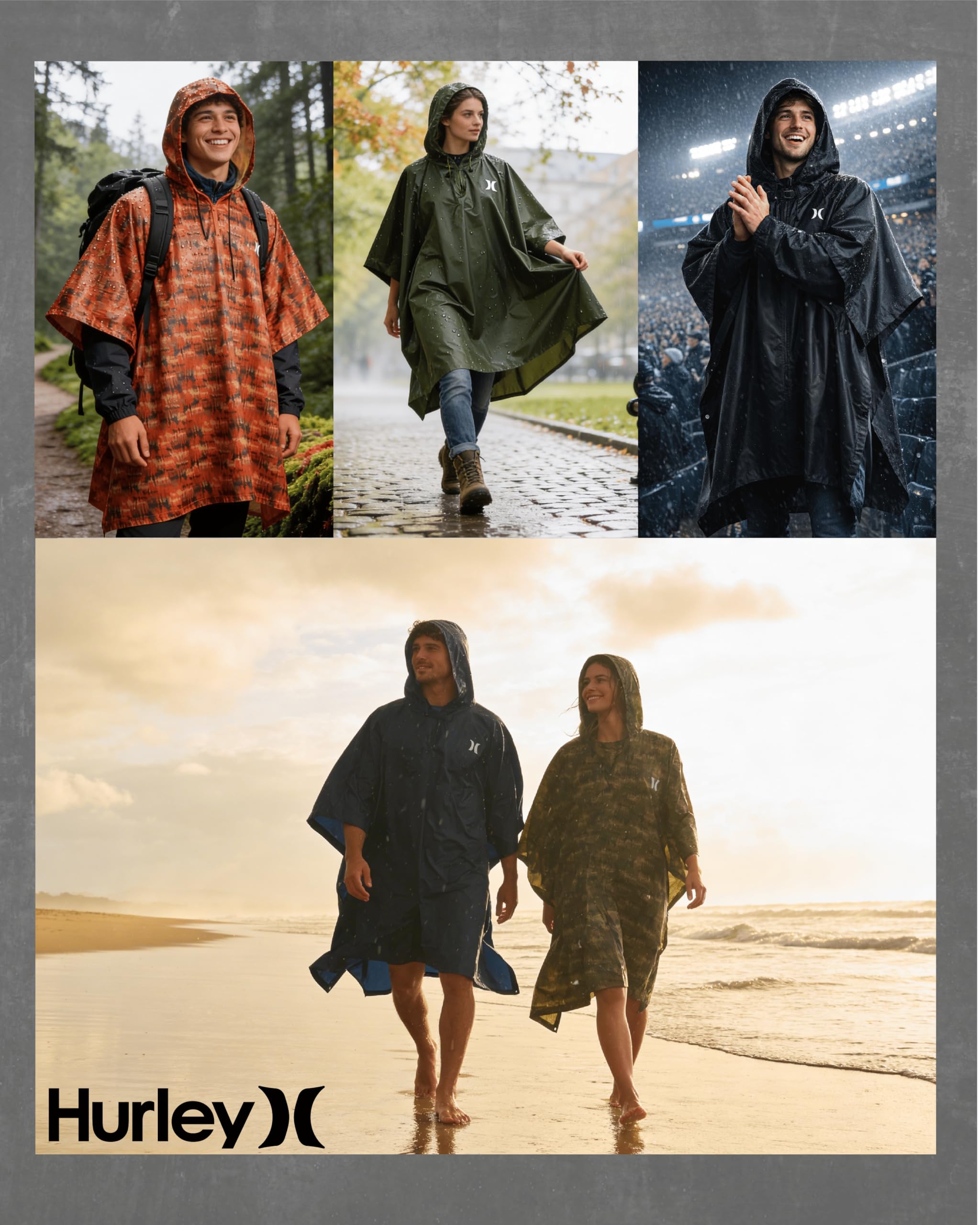 Hurley Poncho per adulti – Poncho impermeabile per adulti, leggero e ripiegabile per escursionismo, campeggio ed emergenza