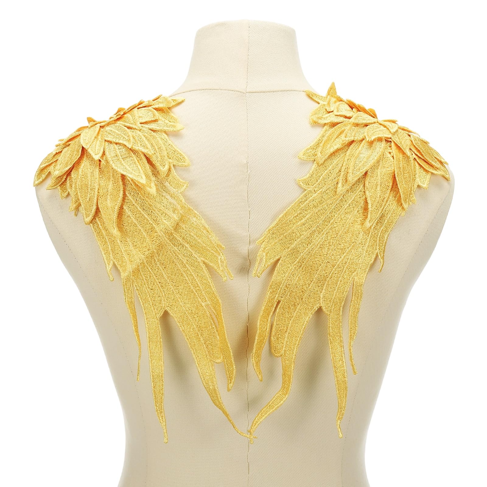 sourcing map 1 Pair 3D Large Angel Wing Applique, 6" x 15" Lace Applique Sew on Patch Embroidery Wing Trim for Sewing Accessories DIY Craft Fabric Wedding Dress Clothes Decoration, Yellow