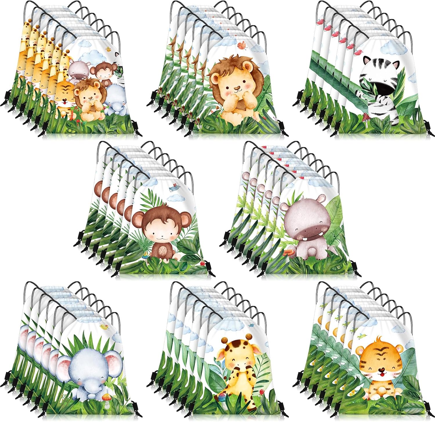 Patelai Safari Drawstring Party Favor Goodie Bags Animals Jungle Gift Baby Shower Decorations Package Birthday Goodie Package for Boys Girls Birthday11.81 x 9.84 Inch(48 Pieces)