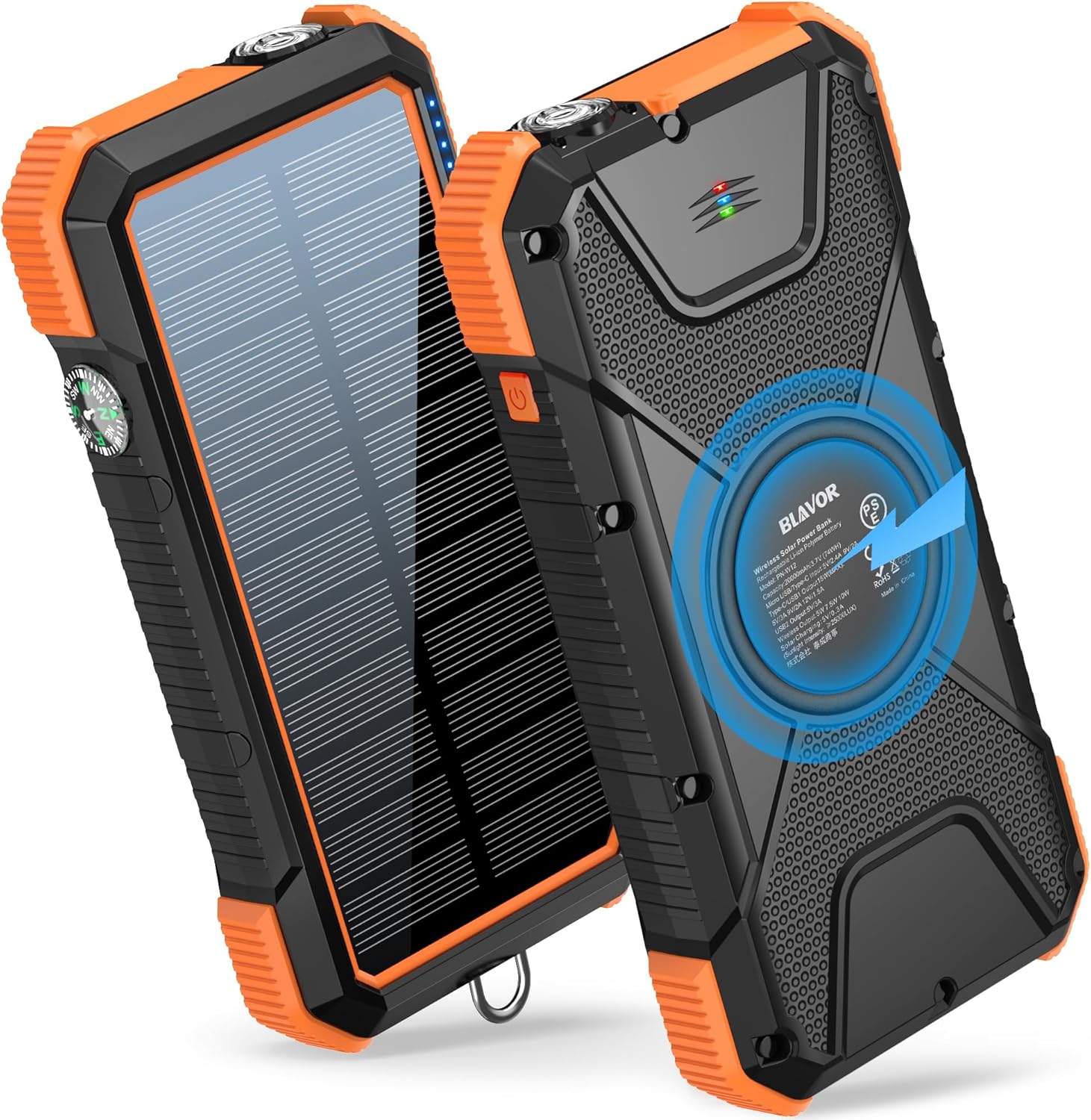 BLAVOR Photo voltaic Energy Financial institution, 20000mAh Wi-fi Transportable Telephone Charger with USB-C in/Output, IPX5 Waterproof, Flashlight, Quick Charging Battery Pack for iPhone 17/16/15/14/13/12 and All Telephones