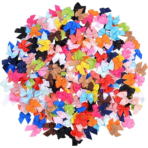 200pcs Mini Satin Ribbon Bows DIY Craft for Sewing Flowers Appliques Crafts Decoration Hair Accessories for Wedding Gift Box (Multicolored)