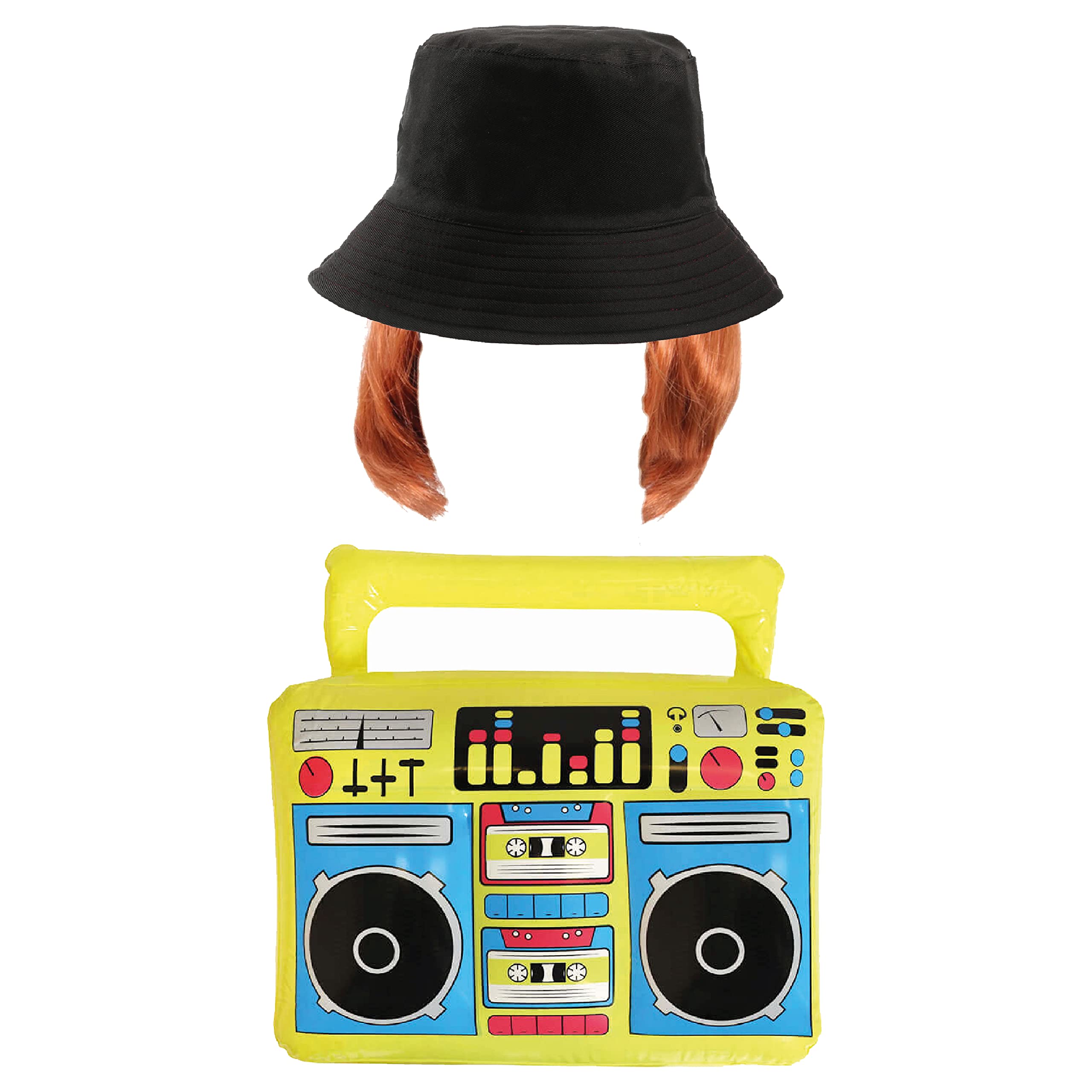 Adults Kevin Costume - Black Bucket Hat, Ginger Wig and Inflatable Boombox - Adults TV Film Fancy Dress Costume
