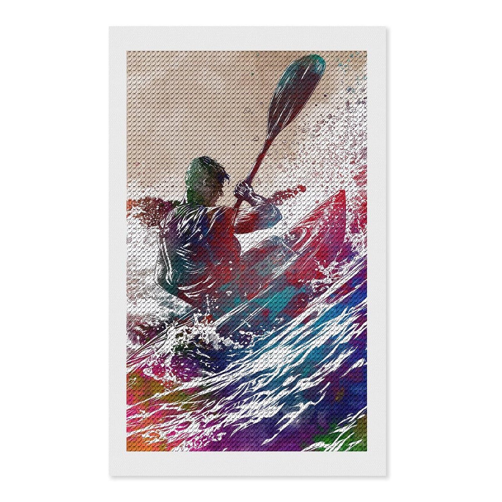 Junmoney Kayaking Watercolor Art Diamond Painting Set 12"x20", Full Kit Included, Sparkling Round Gems, Farmhouse Decor, Festive Craft Gift