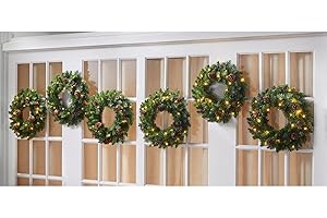 BrylaneHome Pre-Lit Arrow-Tip Christmas Wreath Set - Set of Six Ready to...