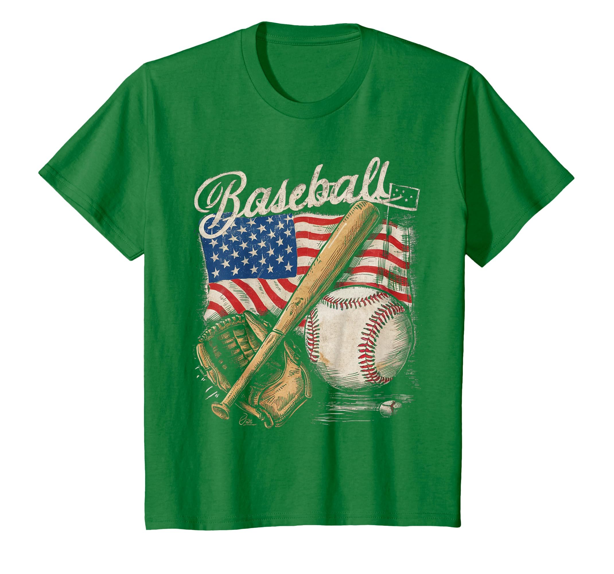 American Flag Baseball Player Bat Fan Catcher Pitcher USA T-Shirt