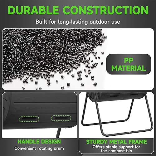 Miniatura 6 de Compostador de doble cámara de 43 galones, gran compostador para exteriores, compostaje eficiente, diseño de giro fácil (negro)