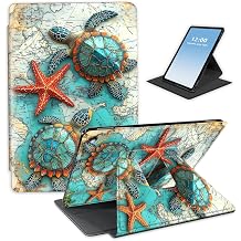 HGGJFLYX Case for Kindle Fire 7 12 Gen 2022 Tablet,360 Degree Rotating Multi-Angle Viewing Stand Fold Leather Tablet Cover 7" for Kindle Fire 7 Kids,Auto Sleep/Wake,Map Turtles Starfish