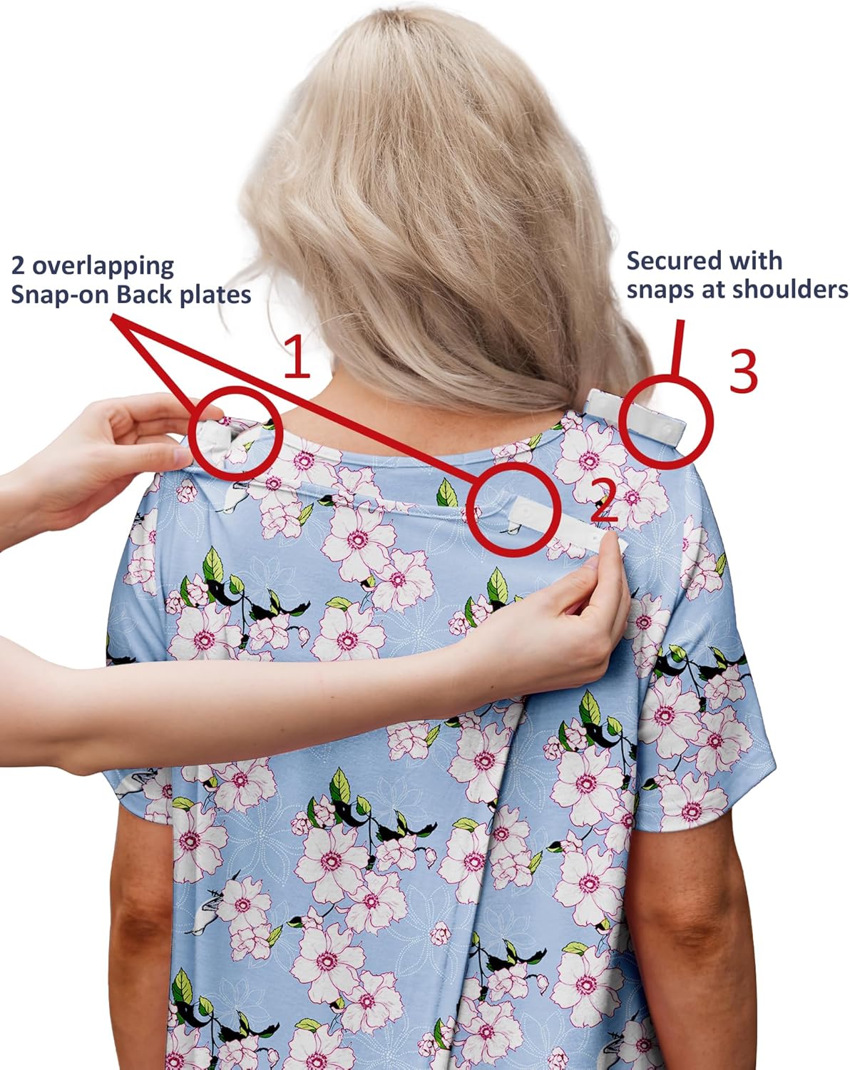 Deyeek Hospital Gowns for Women Tear Away Snap Open Back Dress Post Shoulder Surgery Dresses Soft Adaptive Clothing Nightgown - Image 4