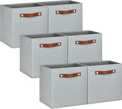 Miniatura 8 de Pomatree Cubos de almacenamiento de 13 x 13 pulgadas, paquete de 6, cubos de almacenamiento de tela de lino de 13 pulgadas para dormitorio, sala de