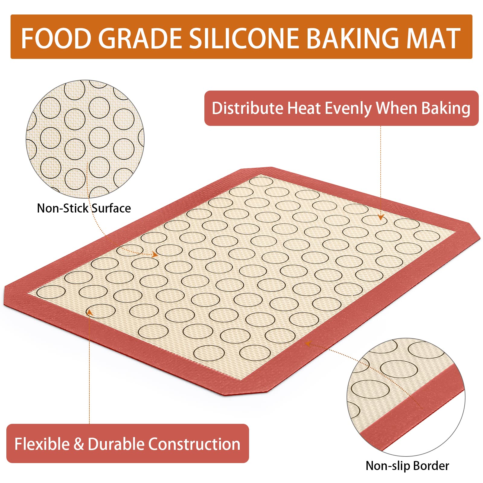 Deedro Backblech mit Silikonmatte, 4er Set [2 Bögen + 2 Matten], Edelstahl Keksblech Backform mit Silikon-Backmatte, 25,4 x 20,3 x 2,5 cm, ungiftig, robust, leicht zu reinigen