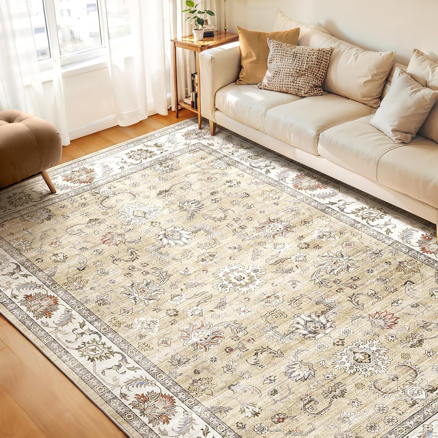 WITSHOCK 9x12 Area Rugs for Living Room: Machine Washable - Non Slip Modern Abstract Rug for Bedroom Dining Room - Stain Resistant for Household - Pet Owners (Light Yellow/Light Brown) 9' x 12' (Rectangular) Light Yellow/Light Brown/Light Ivor
