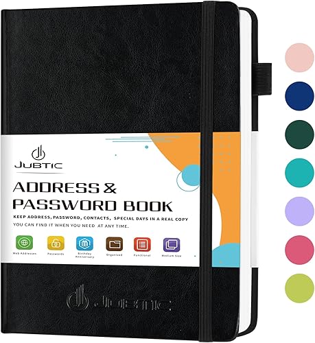 JUBTIC Libreta de direcciones con pestañas alfabéticas, protector de contraseñas de tapa dura y organizador de direcciones de teléfono, registros de JUBTIC Libreta de direcciones con pestañas alfabéticas, protector de contraseñas de tapa dura y organizador de direcciones de teléfono, registros de