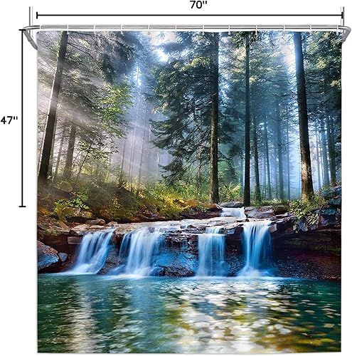 Miniatura 7 de Cortinas de ducha con diseño de cascadas, para exteriores, paisajes naturales, bosque, sol, árboles, plantas, paisaje, patio, decoración de baño,