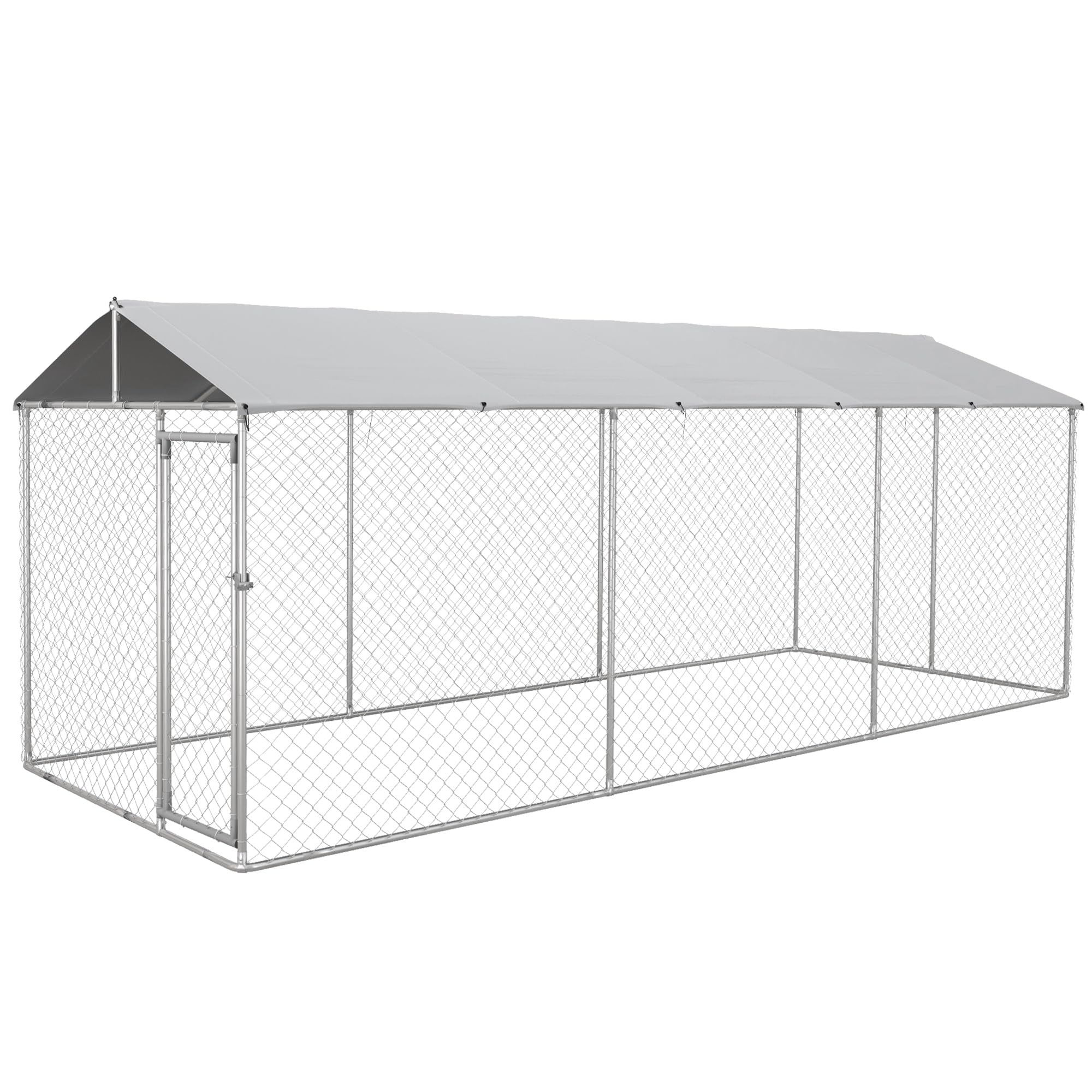 PawHut Perrera Jaula para Perros de Exterior con Puerta Perrera para Perros con Marco de Acero Toldo Impermeable y Anti-UV 600x230x230 cm Plata