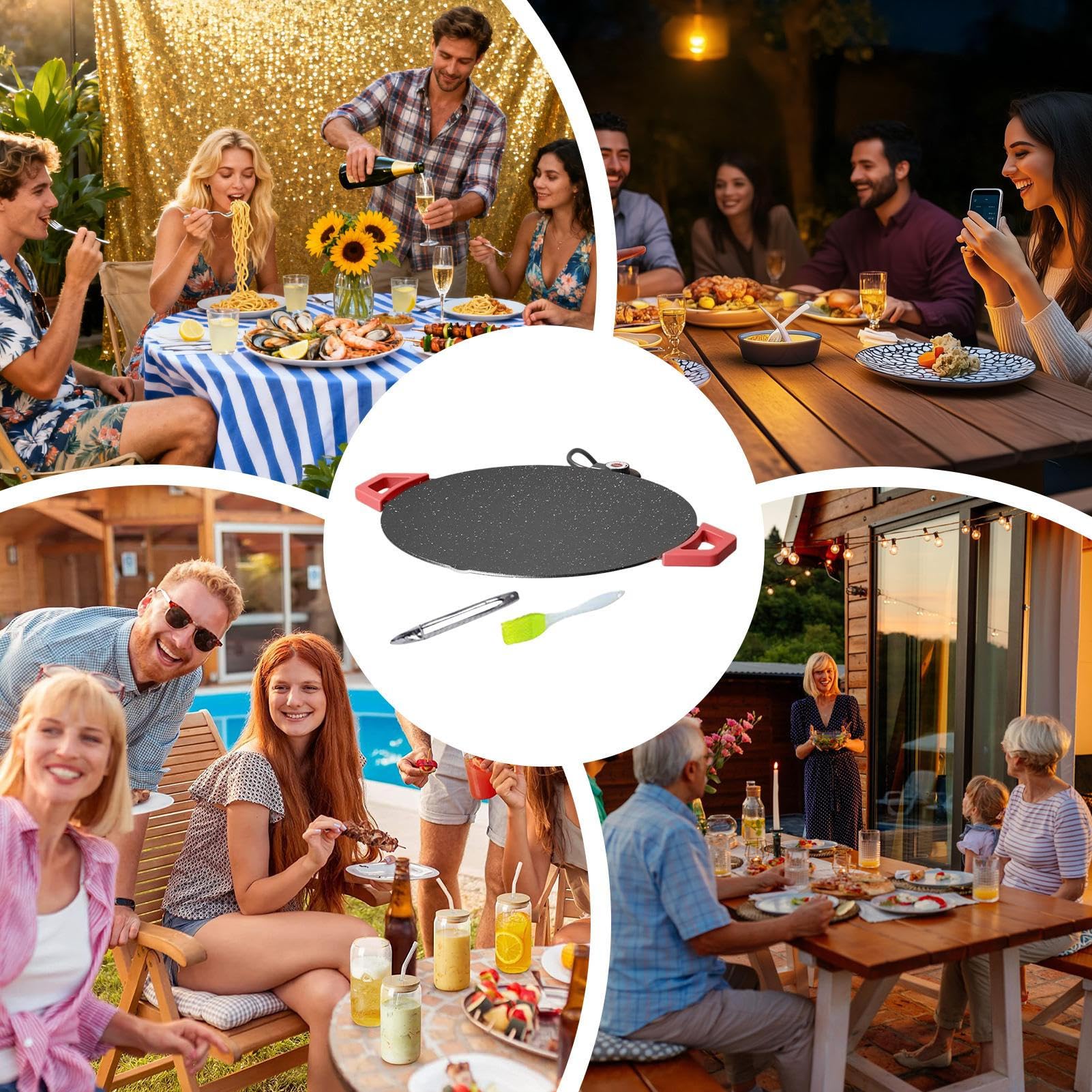 Plancha Eléctrica De Interior Sartén Portátil Antiadherente | Parrilla Eléctrica Con Cepillo De Y Tenazas Para BBQ para Barbacoa de Cocina, Desayuno, Filete, Tortitas, Hamburguesas y