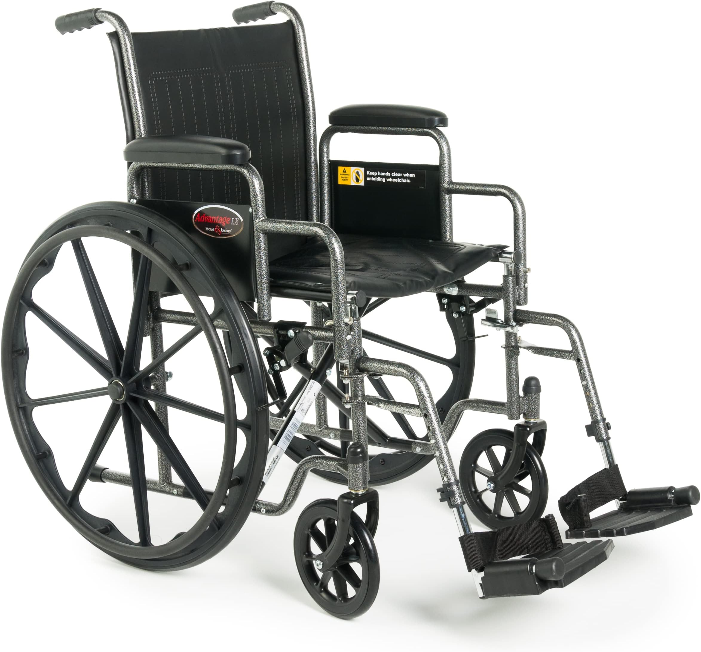 3H020140 Everest & Jennings Advantage LX Wheelchair, Detachable Full Arms & Swingaway Footrests, Silvervein Color, 18" Seat