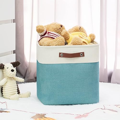 Vista 387 de HNZIGE - Canastas pequeñas de tela para organización (paquete de 6) canastas plegables de almacenamiento para estantes, armarios, lavandería, Asas