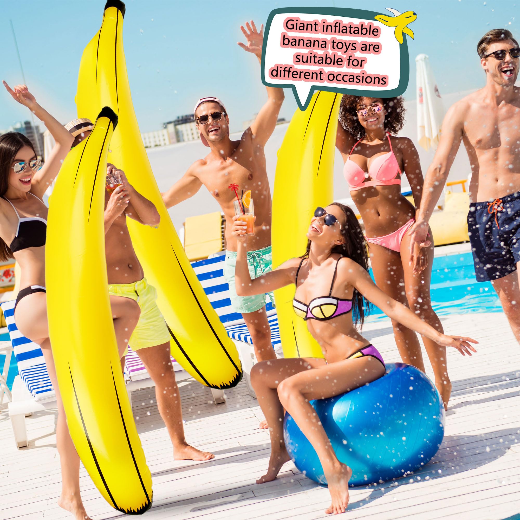 Soanrun 2 Pack 70 Inch Inflatable Banana Large Blow Up Banana Giant Banana Balloon for Indoor Outdoor Bachelorette Summer Pool Party - Image 4