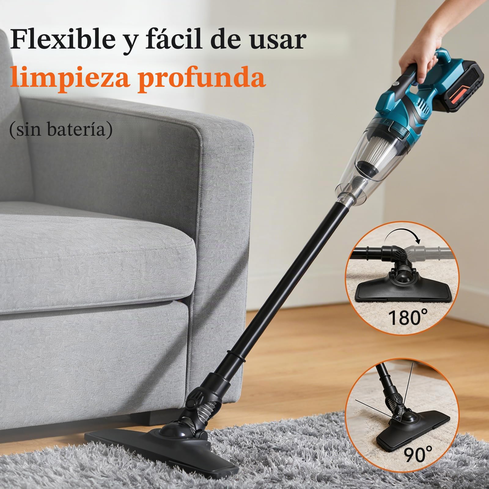 Aspiradora de Mano Potente Sin Cable, Mini Aspirador Industrial 18V con Batería, Aspirador Coche Potente Sin Cable, Aspiradora Pequeña para Cenizas, Hojas y Exterior, Incluye Accesorios