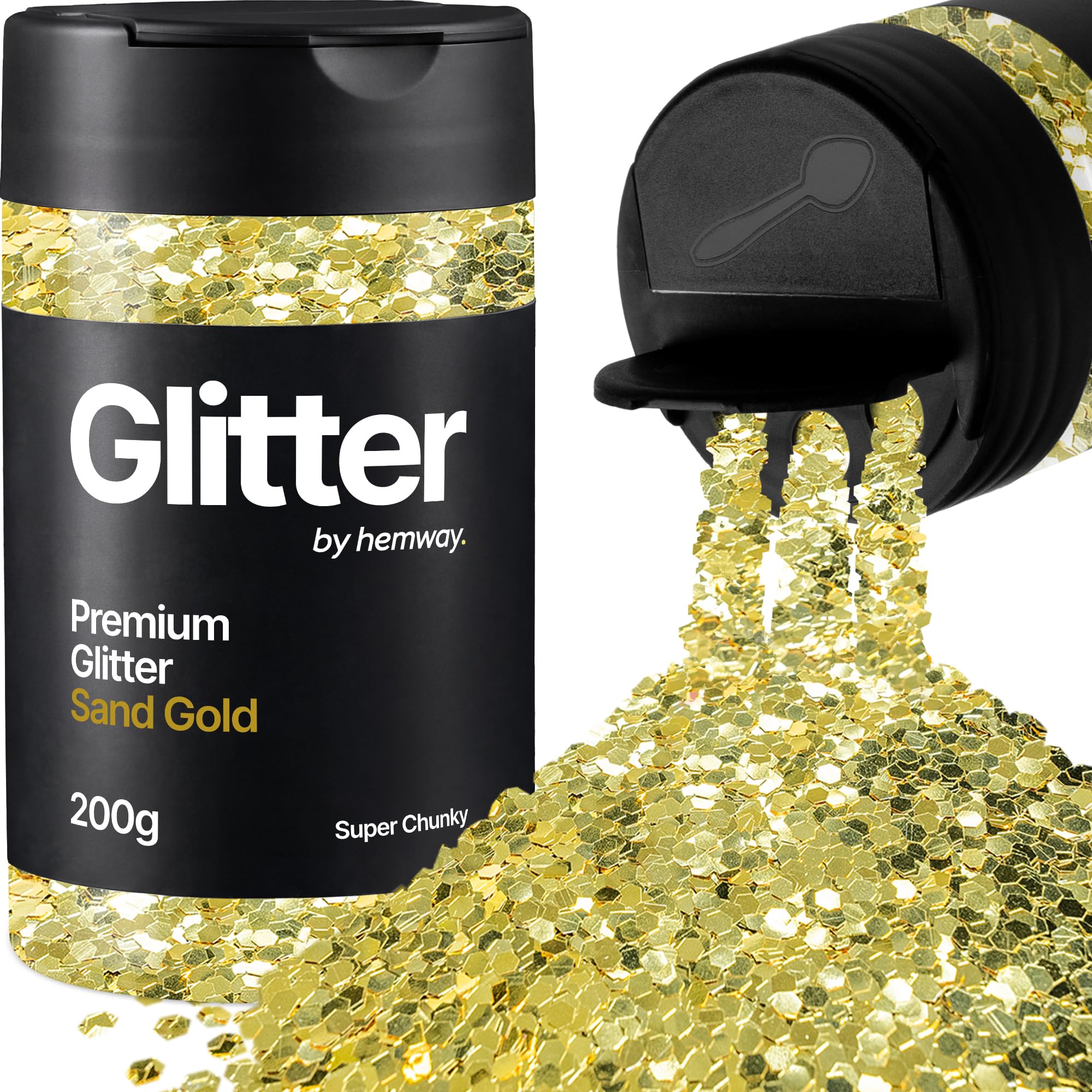 Hemway Sand Gold Glitter Shaker, 200g Super Chunky Glitter for Crafts Metallic Flake Sequins for Resin & Epoxy Crafts for Decorating, Halloween, Christmas, Nail, Face, Art