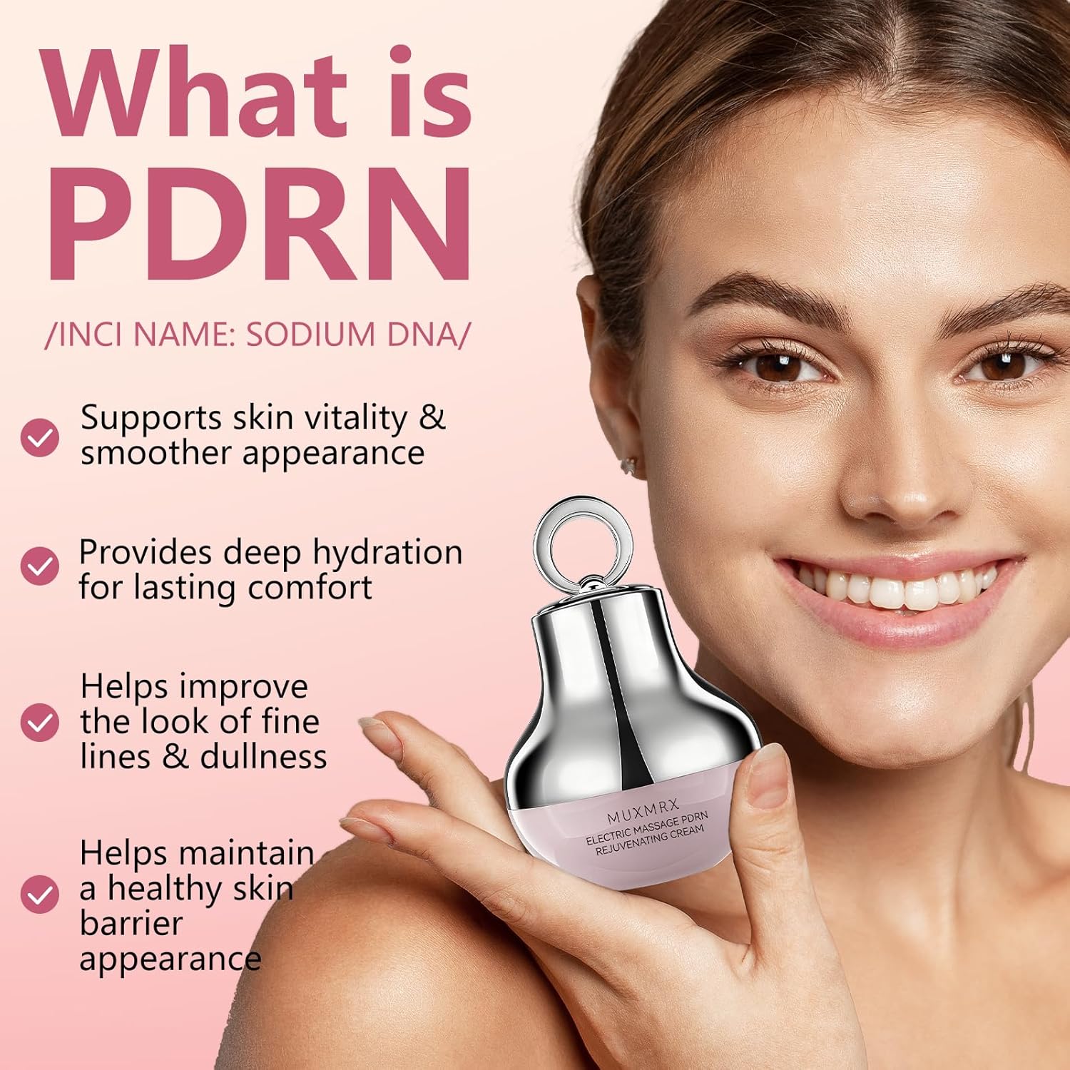 Electric Massage PDRN Firming Face Cream, 1000ppm PDRN Salmon DNA Face Moisturizer with Collagen, Hyaluronic Acid & Niacinamide, Firms, Glow Hydrating, Anti-Aging & Wrinkle, Korean Skin Care 1.76oz