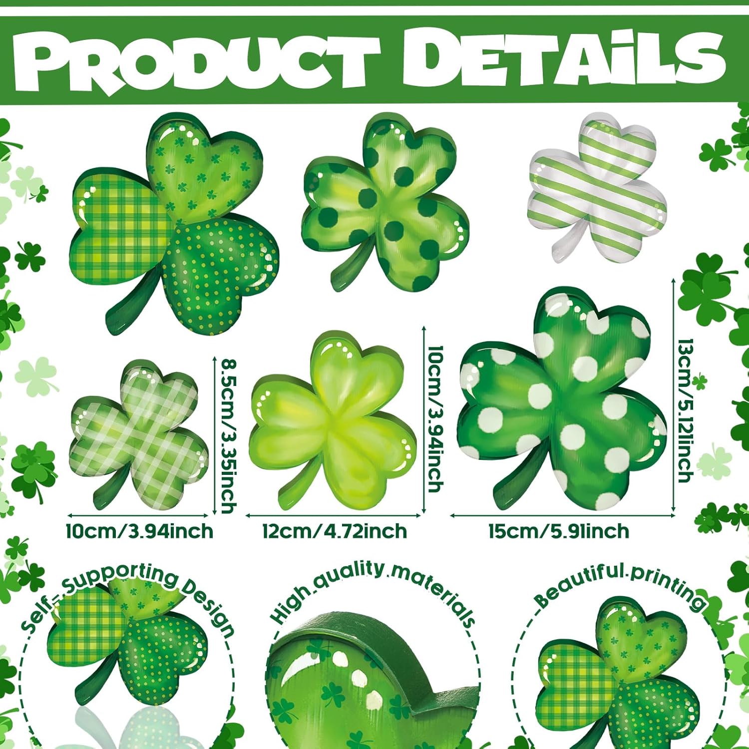 Funnymoom 6 Pcs St Patricks Day Decorations Lucky Shamrock Wooden Sign St. Patrick's Day Table Decoration Green Shamrock Tiered Tray Decor Irish Clover Centerpiece for Home Office Desk Shelf