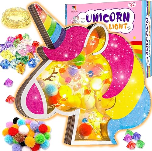 YOFUN - Regalos de unicornios para niñas, kit de manualidades de unicornio para niños, luz nocturna de unicornio de madera, proyecto de artes y