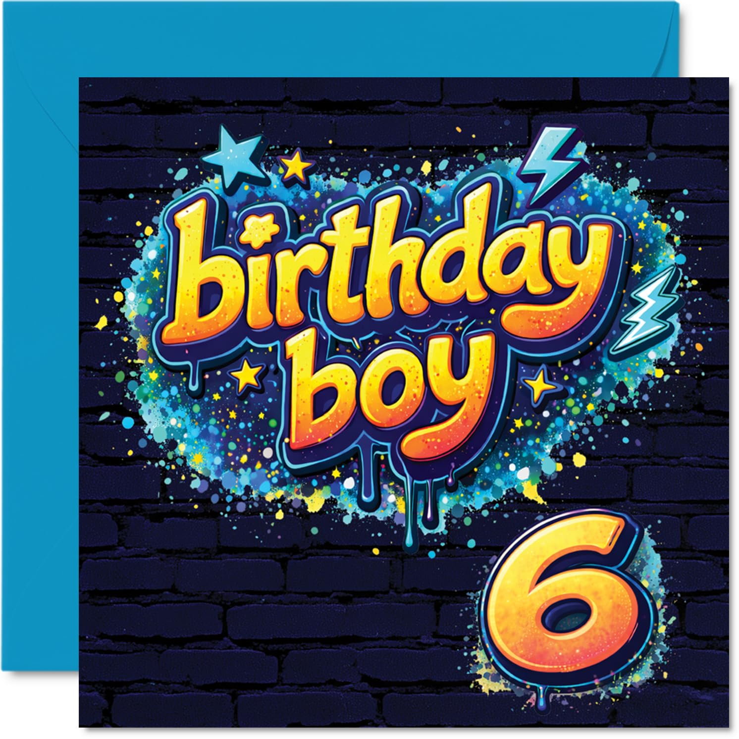 Playful 6th Birthday Card - Bursting with Birthday Cheer - Vibrant Splash Design with Bold 'Birthday Boy 6' - Ideal for a Lively Celebration - 145mm Square, Envelope Included