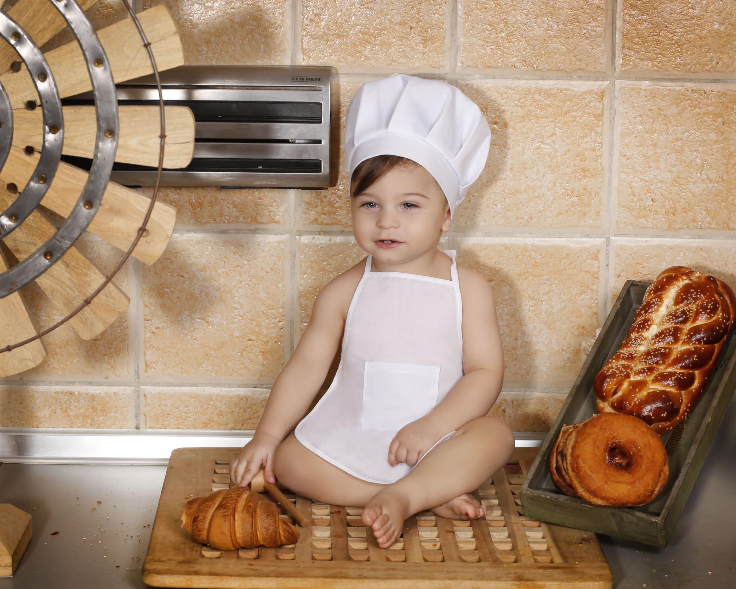 Matissa & Dad Baby Apron and Chef Hat Infant Mini Chef Outfit Toddler White Baker Costume photoshoot props newborn photography outfit (Baby Boy - Image 2
