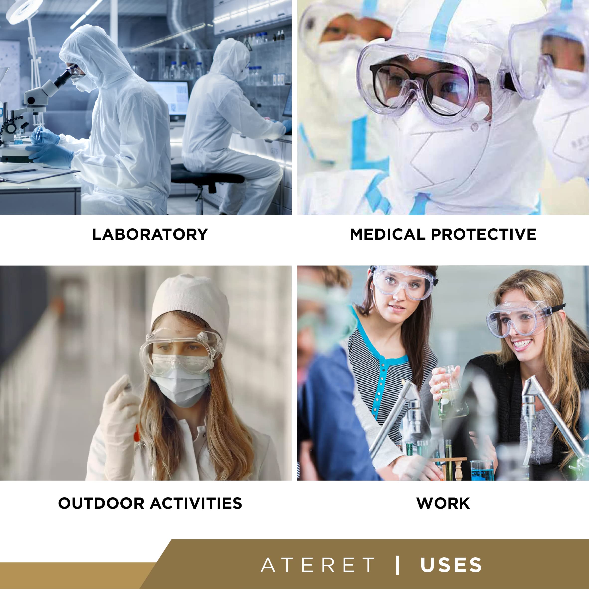 ATERET Gafas de protección antivaho para Googggles I con lentes transparentes ajustables y ligeras, con protección contra salpicaduras químicas