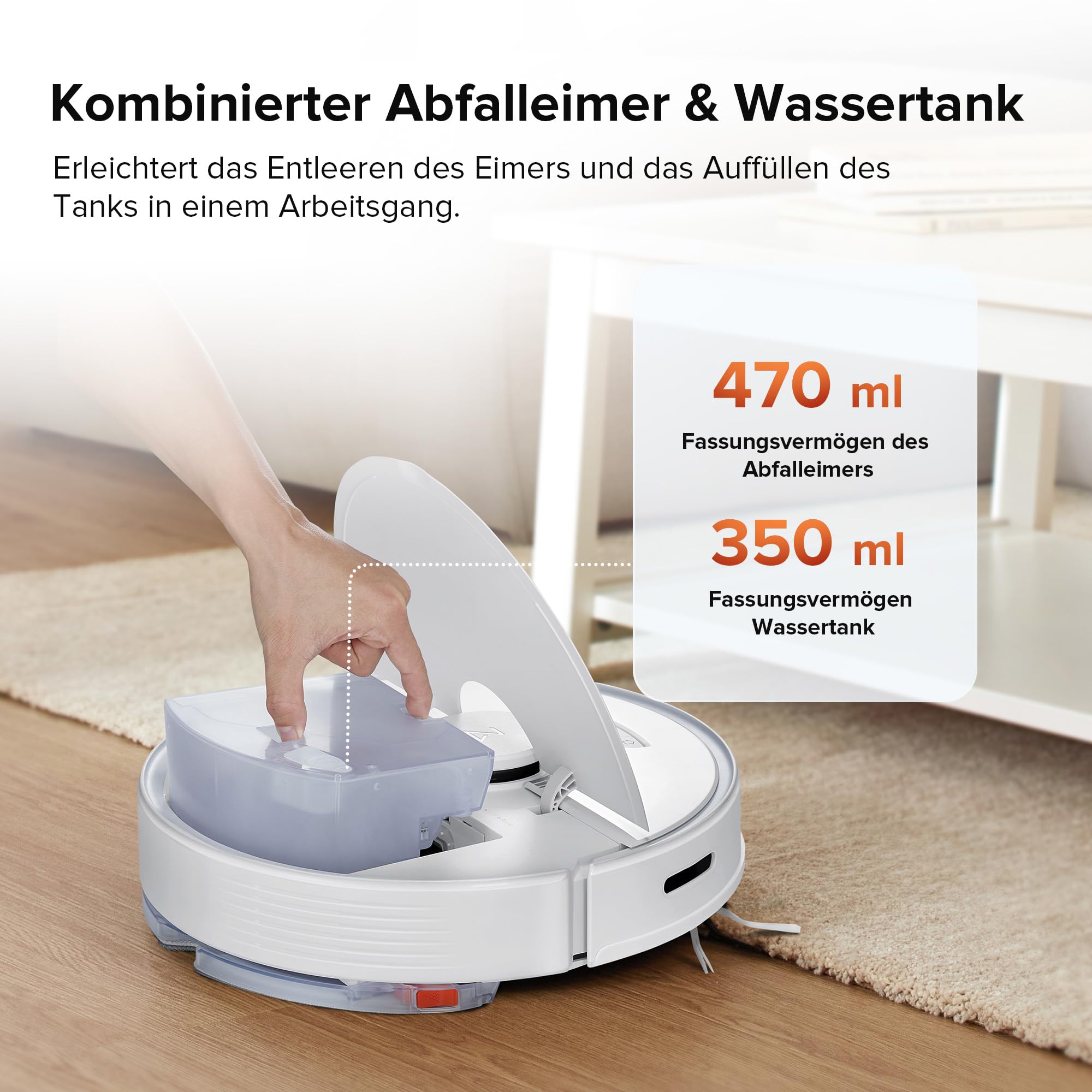 Roborock Q7 Max Saugroboter mit Vollgummibürste, 4200Pa Saugkraft, PreciSense-LiDAR-Navigation & 3D Mapping, Teppiche, Tierhaare, App/Alexa (Weiß) (Generalüberholt)