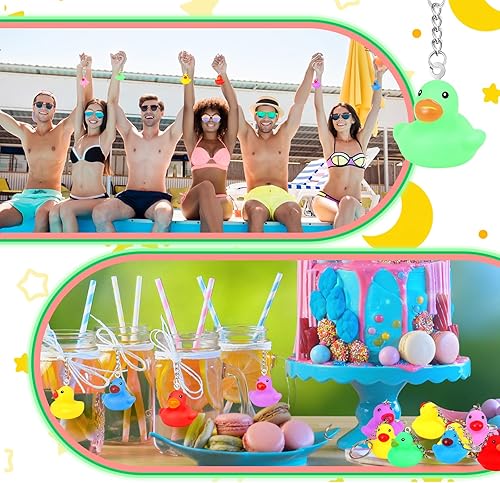 Miniatura 4 de Deekin 60 llaveros de goma de pato de 2.17 pulgadas, llaveros pequeños pequeños chirriantes lindos juguetes coloridos a granel, adornos a granel