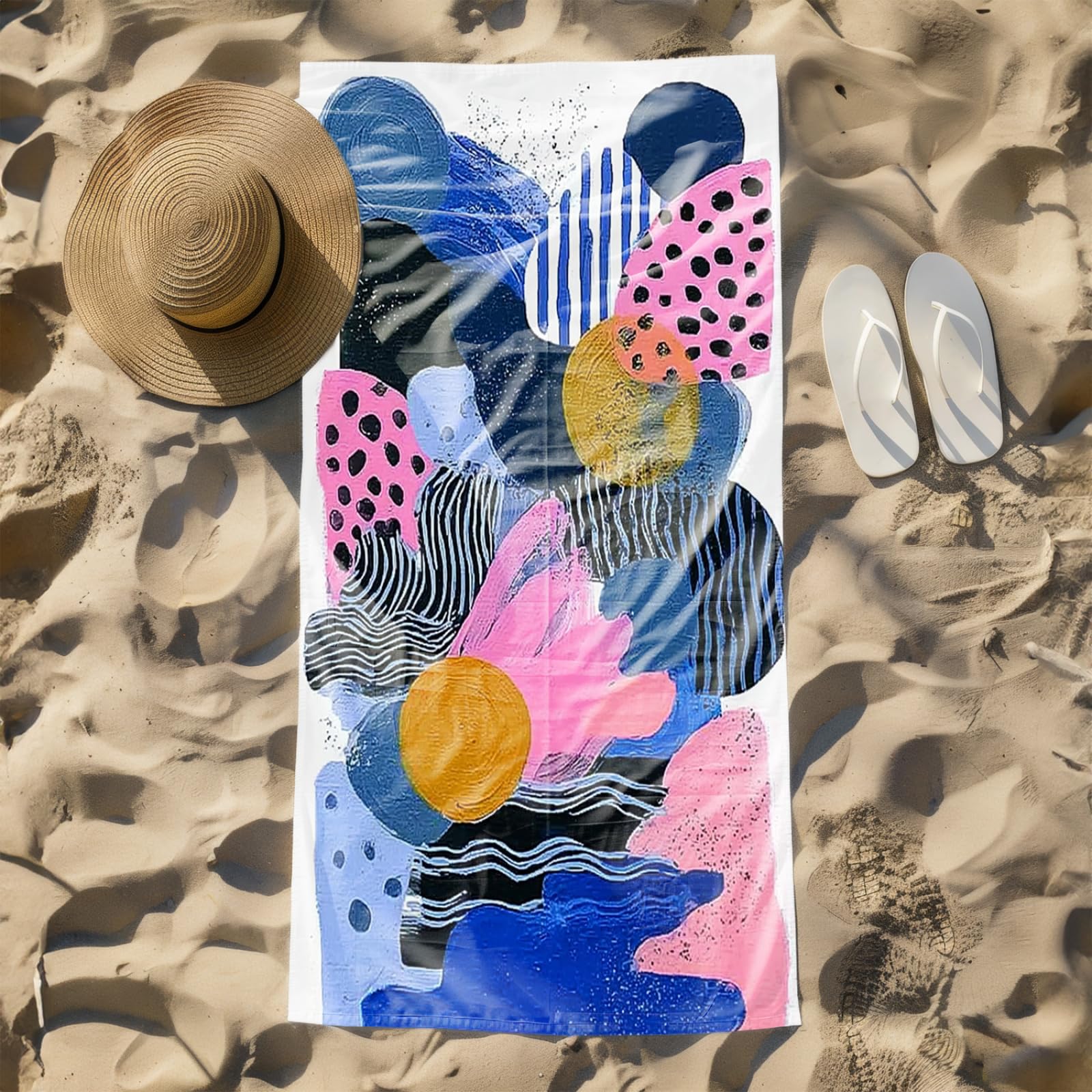 Genérico Toalla Playa Grande Patrón Azul Rosa Microfibra Secado Rápido Oversize Toalla Sin Arena Súper Ligera Piscina Camping Picnic Yoga Gimnasio Y Deportes Viaje