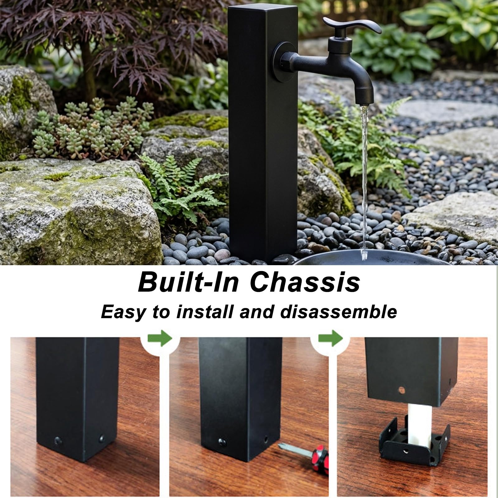 Columna de Agua Del Jardín con Grifo de Cobre, Columna de Agua Independiente para Jardín de Acero Inoxidable de 30 cm para Patio, Jardín y Terraza(2.5cm/1in)